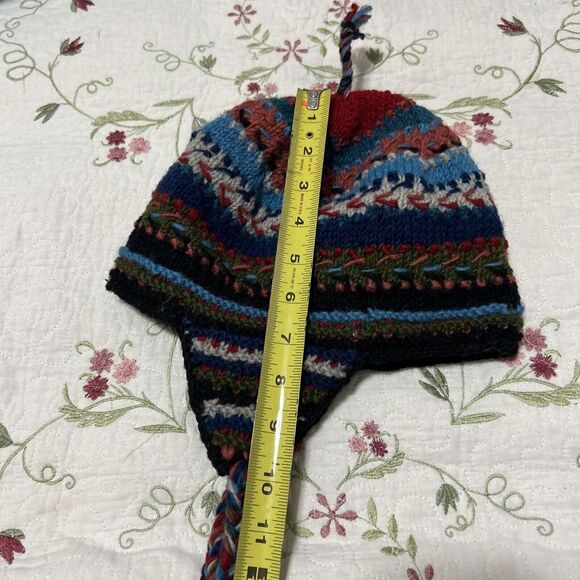 Lost Horizons Wool Floral Fair Isle Beanie Winter Hat Ear Flaps Women's One Size - Picture 6 of 9